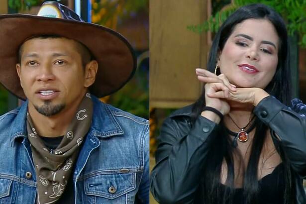 Gilsão e Vanessa em uma montagem durante a formação da roça em A Fazenda