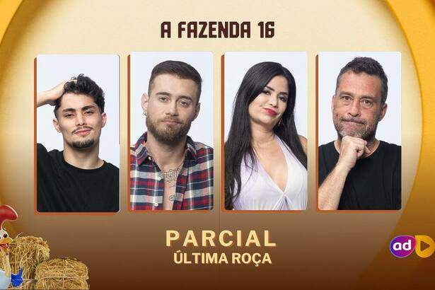 Gui, Yuri, Vanessa e Juninho na arte da última roça de A Fazenda 16