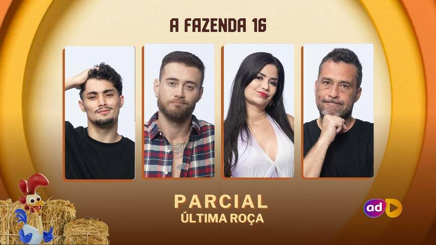 Gui, Yuri, Vanessa e Juninho na arte da última roça de A Fazenda 16