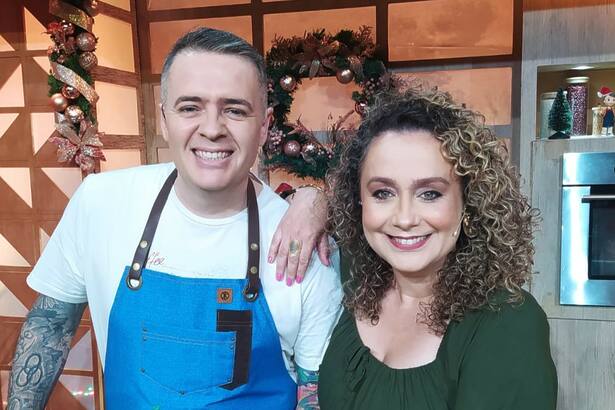 Chef Léo e Bianca Láua posam na foto