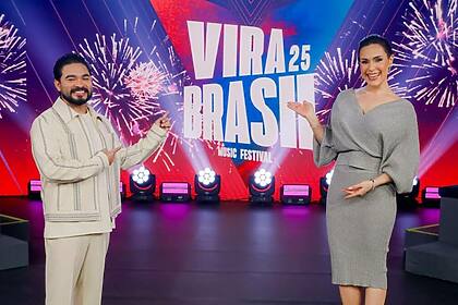 Nadja Haddad e Yudi Tamashiro no cenário do Vira Brasil 2025