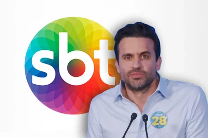 Pablo Marçal ao lado do logo do SBT