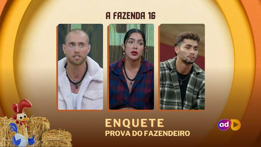 Yuri, Luana e Gui Vieira na arte da enquete de A Fazenda 16 da 12ª Roça