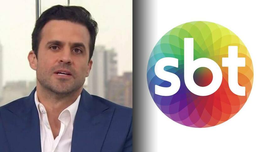 Pablo Marçal ao lado do logo do SBT em montagem