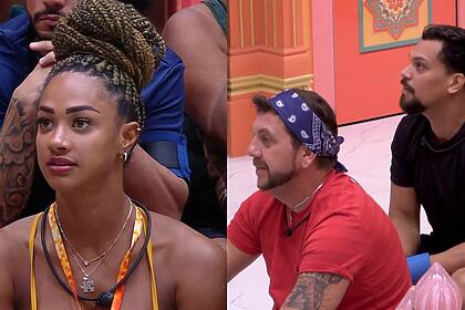 Aline, Edilberto e Vinicius em uma montagem no BBB 25