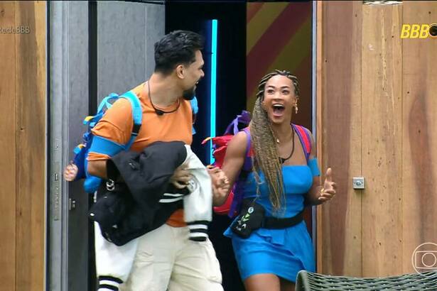 Aline e Vinicius em trecho da entrada no BBB 25