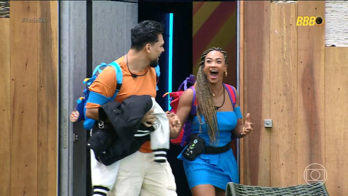 Aline e Vinicius em trecho da entrada no BBB 25