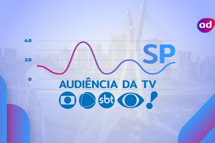 Arte gráfica com o logo das emissoras TV Globo, RECORD, SBT, Band e RedeTV! na audiência da TV em São Paulo