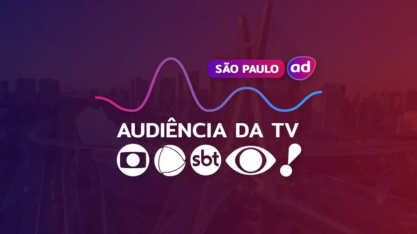 Logo das emissoras TV Globo, RECORD, SBT, Band e RedeTV! enfileirados na arte dos dados consolidados de audiência da TV de São Paulo