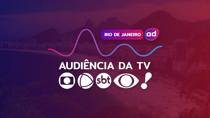 Logo das emissoras TV Globo, RECORD, SBT, Band e RedeTV! enfileirados na arte dos dados consolidados de audiência da TV do Rio de Janeiro