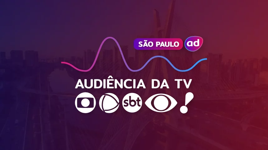 Logo das emissoras TV Globo, RECORD, SBT, Band e RedeTV! enfileirados na arte dos dados consolidados de audiência da TV de São Paulo