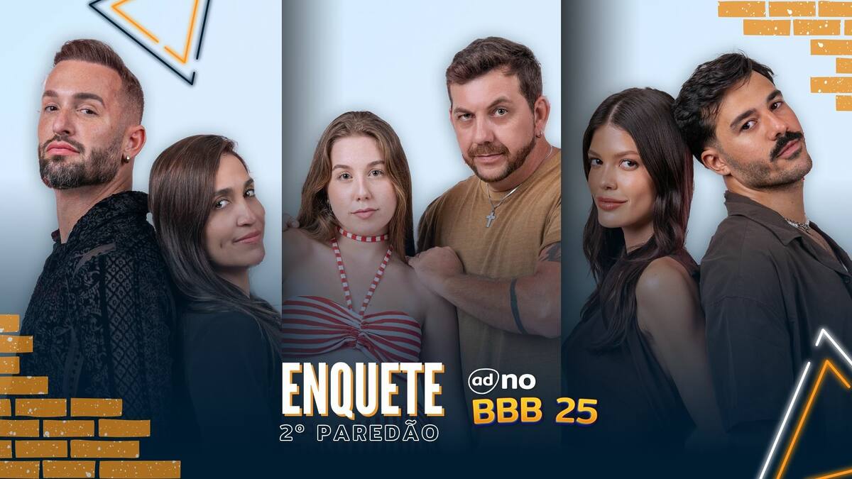 Diego e Daniele, Raíssa e Edilberto, e Vitória e Mateus na arte da enquete do 2º Paredão do BBB 25