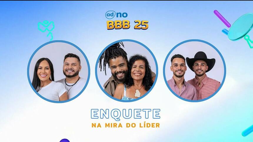 Arleane e Marcelo, Diogo e Vilma e João Pedro e João Gabriel na arte da enquete do Na Mira do Líder do BBB 25