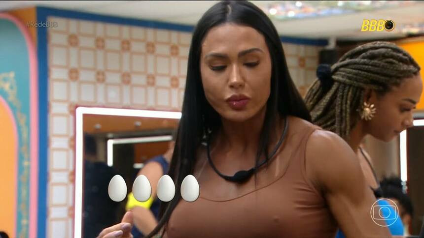 Gracyanne Barbosa com os ovos contabilizados na tela pela edição do BBB 25