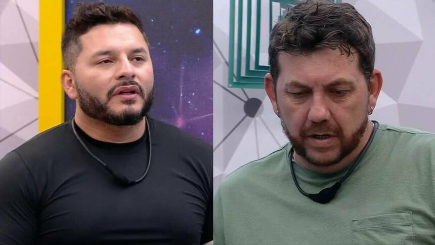 Marcelo e Edilberto em uma montagem no BBB 25