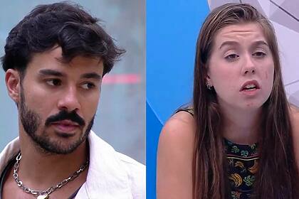 Mateus e Raissa em uma montagem no BBB 25