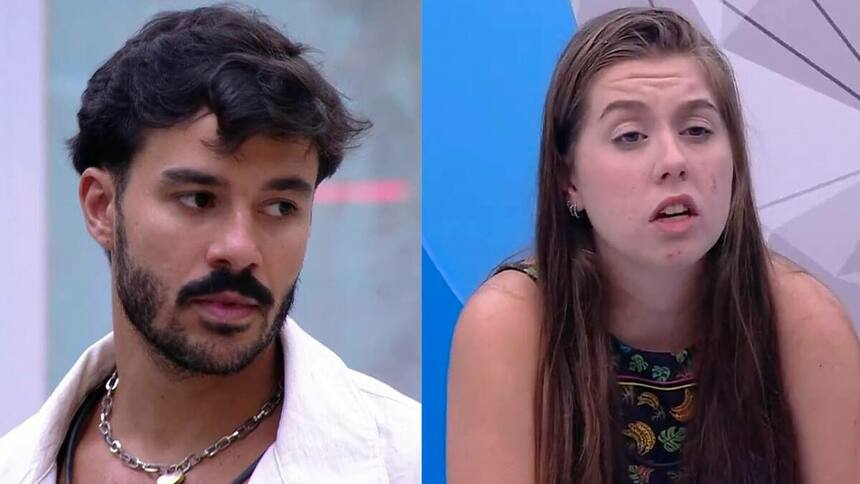 Mateus e Raissa em uma montagem no BBB 25