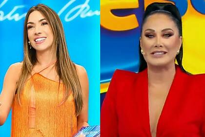 Patricia Abravanel e Helen Ganzarolli em montagem no sorteio da Tele Sena