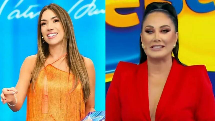 Patricia Abravanel e Helen Ganzarolli em montagem no sorteio da Tele Sena