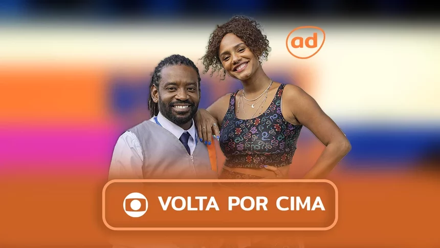 Protagonistas na arte do resumo da novela Volta por Cima