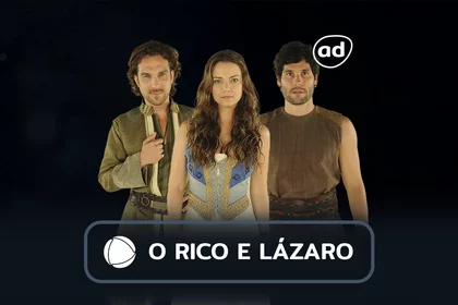 Zac, Joana e Asher na arte do resumo de O Rico e Lázaro