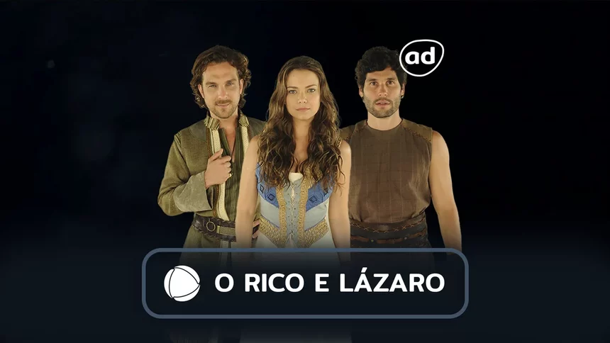 Zac, Joana e Asher na arte do resumo de O Rico e Lázaro