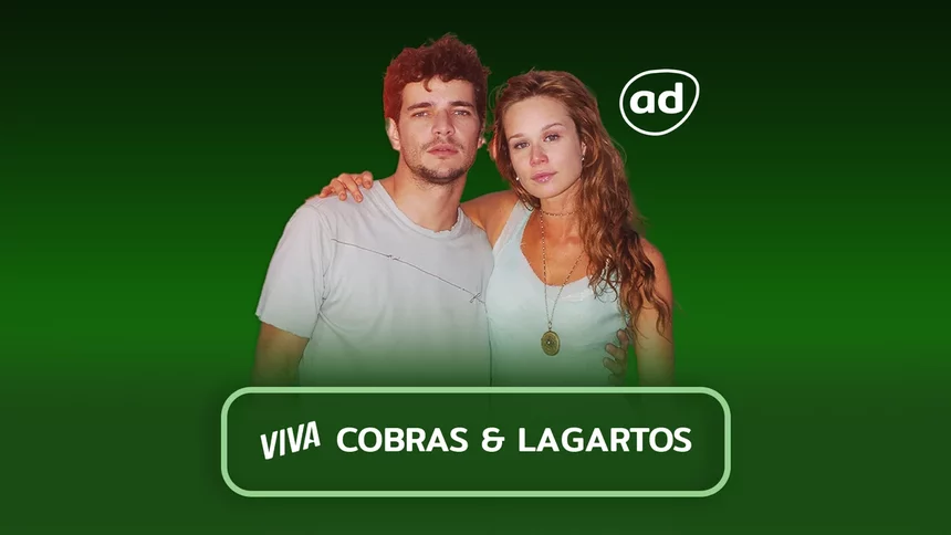 Protagonistas da novela na arte do resumo de Cobras e Lagartos no Viva