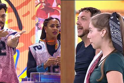 Vinicius e Aline e Edilberto e Raissa em uma montagem no BBB 25