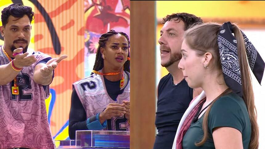 Vinicius e Aline e Edilberto e Raissa em uma montagem no BBB 25