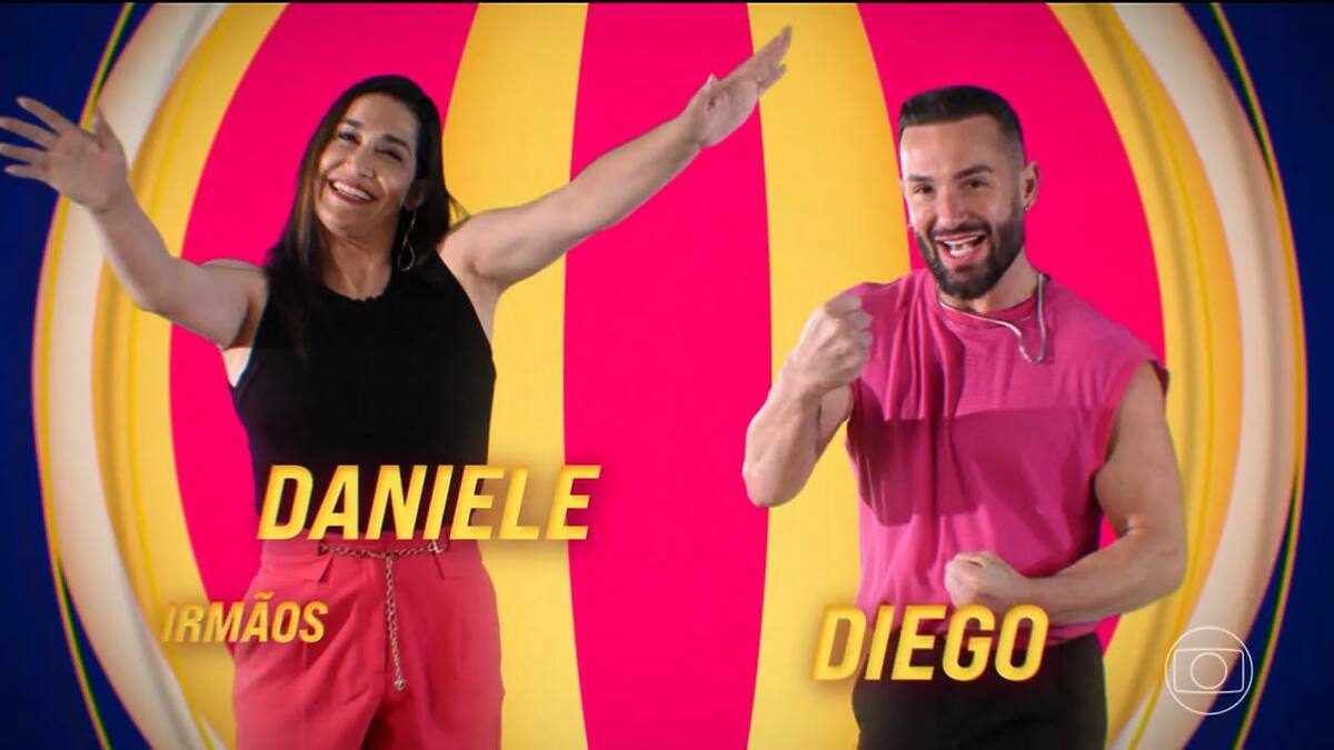 Daniele e Diego Hypolito sorridentes na abertura do BBB 25