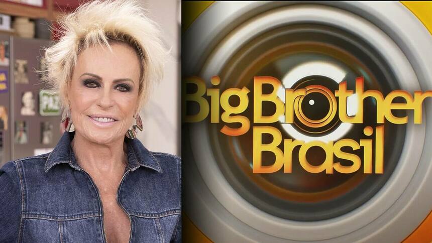 Ana Maria Braga ao lado do logo do Big Brother Brasil 2025