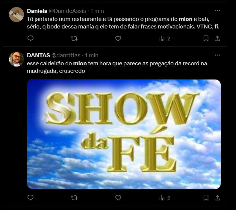 Comentários no X contra o Caldeirão com Mion