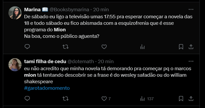 Comentários no X contra o Caldeirão com Mion