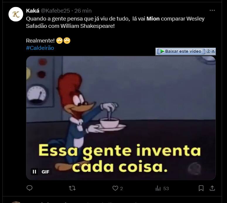 Comentários no X contra o Caldeirão com Mion