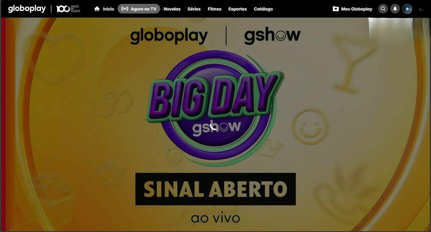 Tela do ao vivo do Big Day no Globoplay