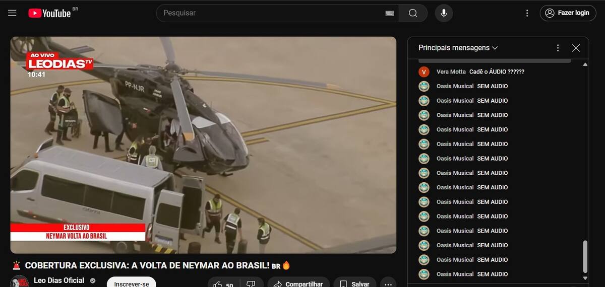 Comentários na página da TV Leo Dias perguntando pelo áudio