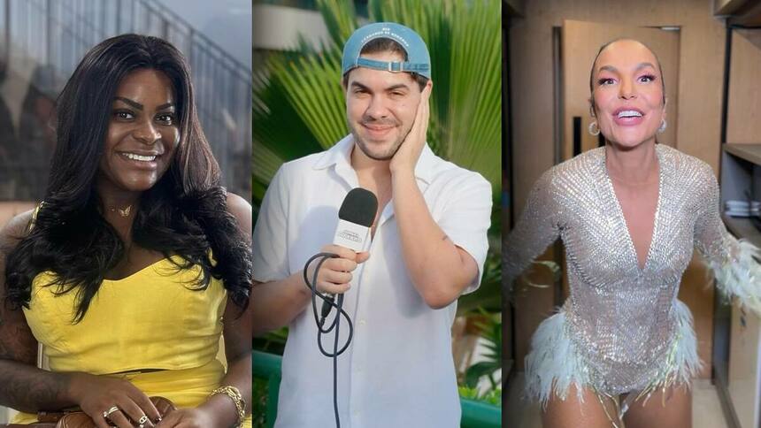 Jojo Todynho, Alvaro e Ivete Sangalo em montagem. Jojo está de blusa amarela, Alvaro usa Boné e Ivete veste vestido de pérolas