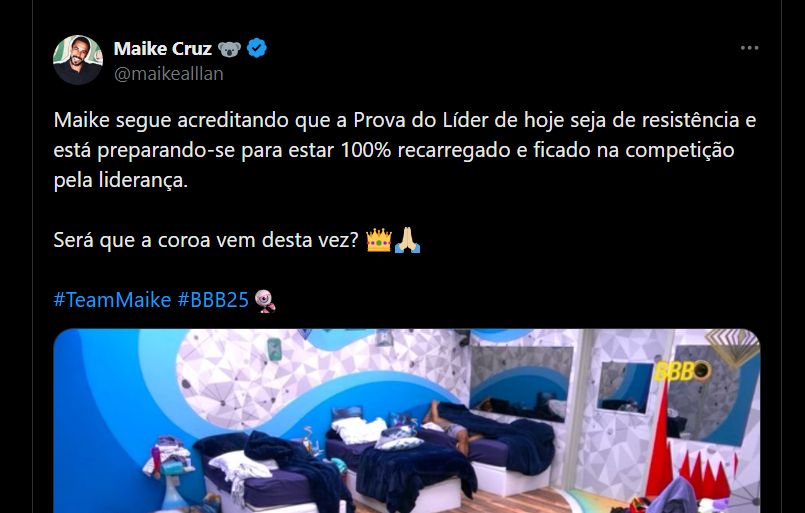 Print da Publicação do ADM no perfil oficial de Maike no X