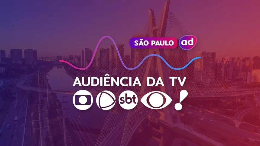 Logo das emissoras TV Globo, RECORD, SBT, Band e RedeTV! enfileirados na arte dos dados consolidados de audiência da TV de São Paulo