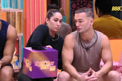 Daniele e Diego Hypolito durante o sorteio da Prova do Anjo no BBB 25