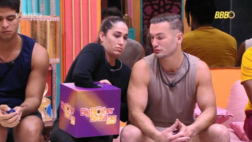 Daniele e Diego Hypolito durante o sorteio da Prova do Anjo no BBB 25