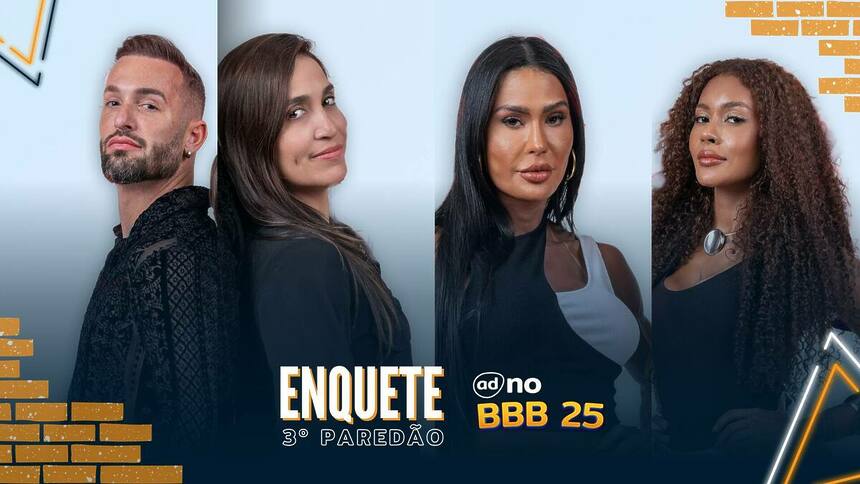 Diego, Daniele Hypólito, Gracyanne e Giovanna na arte da enquete do 3º Paredão do BBB 25