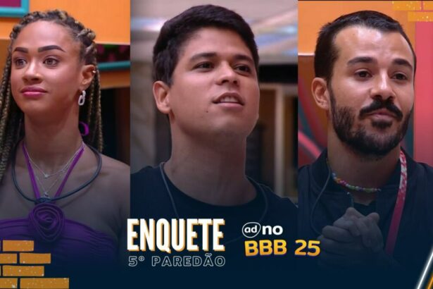 Aline, Guilherme e Mateus pedindo votos na sala do BBB25