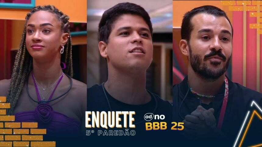 Aline, Guilherme e Mateus pedindo votos na sala do BBB25