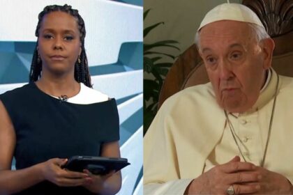 Maju Coutinho e Papa Francisco em uma montagem