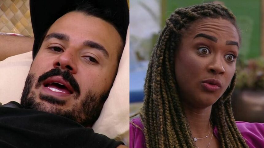 Mateus e Aline em uma montagem no BBB 25