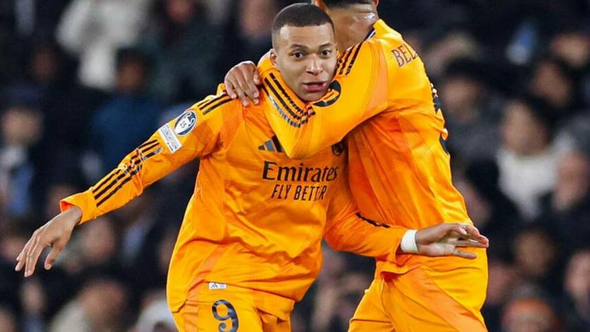 Mbappe comemorando gol no jogo Real x City