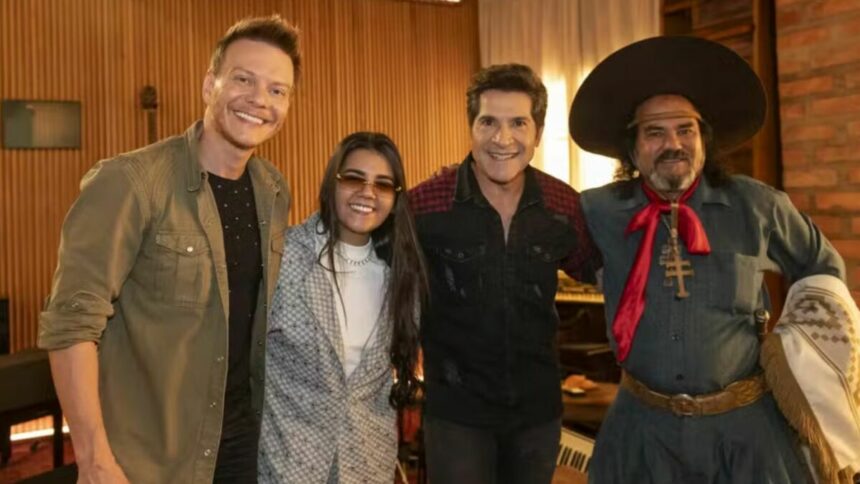 Michel Teló, Yasmin Santos, Daniel e Baitaca em foto posada no Viver Sertanejo