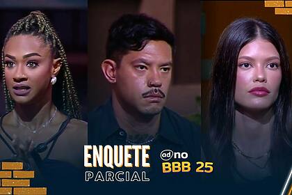 Aline assustada, Gabriel com semblante sério e Vitória Strada com semblante sério no Sincerão do BBB 25 e em montagem da Enquete