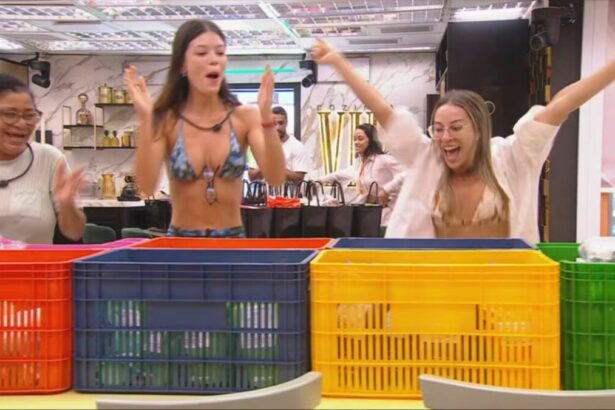 Joselma, Vitória e Renata pulando na cozinha do BBB 25